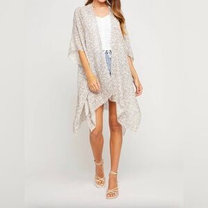 Gentle Fawn Floral Distressed Edge One Size Kimono Cover Up